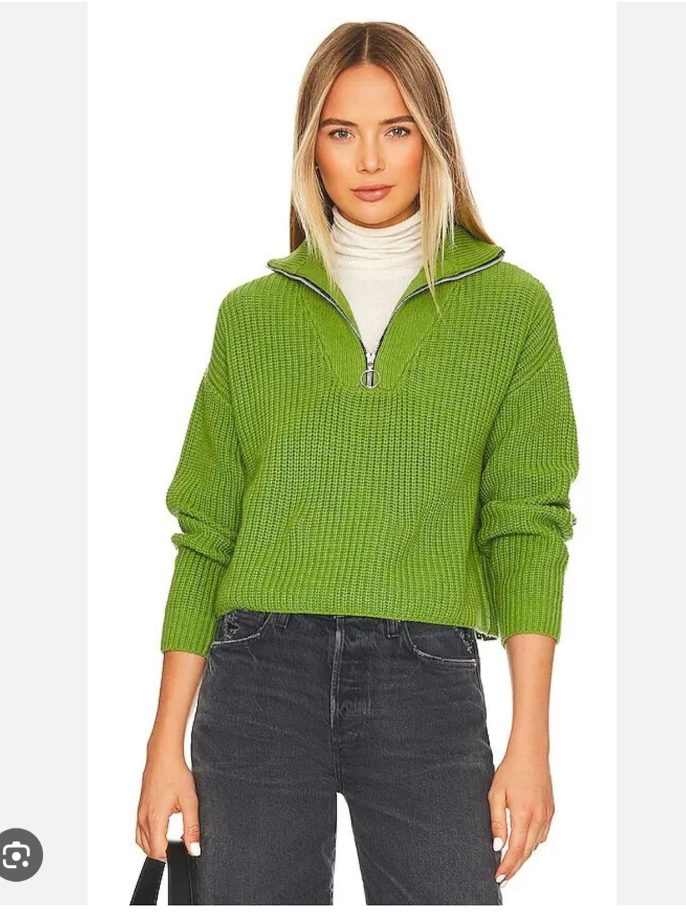 Olivia Sweater in Green, Callahan Cropped Zip Mock Neck Sweater